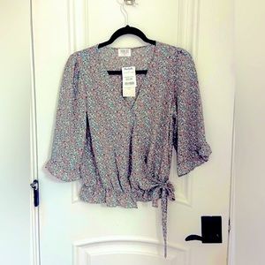 Sienna Sky Green Floral Wrap Blouse